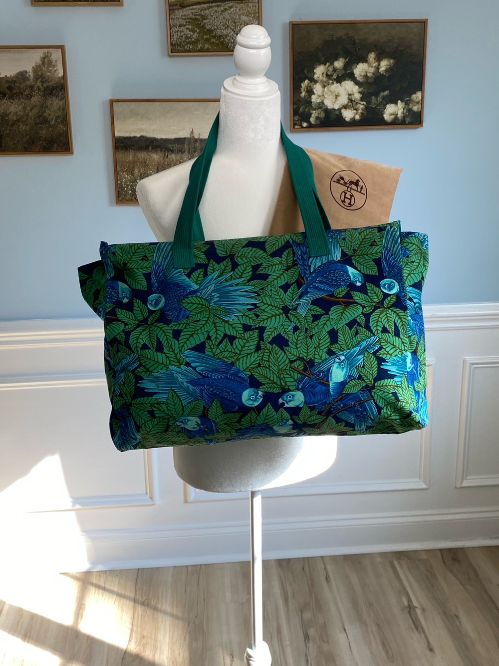 Hermes Les Perroquets Canvas Tote Bag